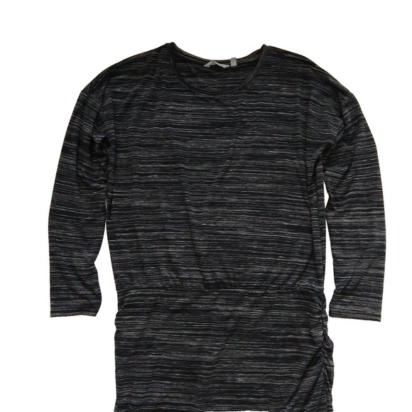 Athleta Tulip Charcoal Dress Size L New Heather Stripe Gray Stretch Ruched - Picture 3 of 8